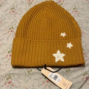 NWT Rebecca Minkoff Embroidered Honey Yellow Peak Beanie Knit Winter Hat Acrylic